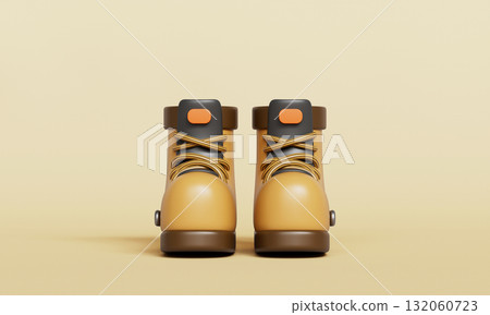 Pair of Brown Hiking Boots. 3D Rendering. 132060723