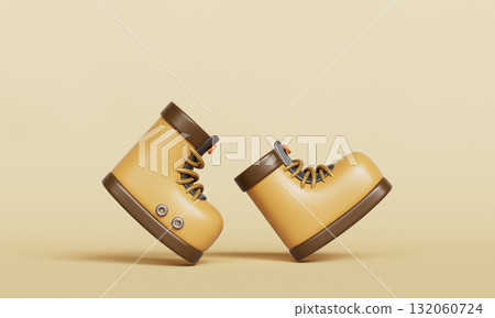 Pair of Brown Hiking Boots. 3D Rendering. 132060724