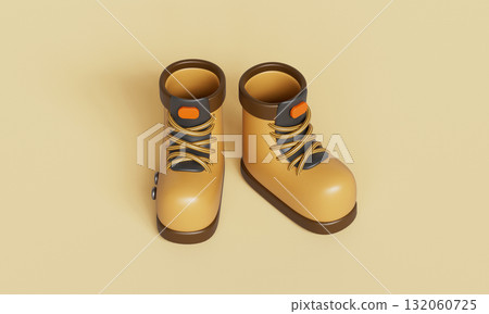 Pair of Brown Hiking Boots. 3D Rendering. 132060725