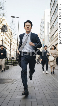 一位年輕的商人在城市裡奔跑 132061112