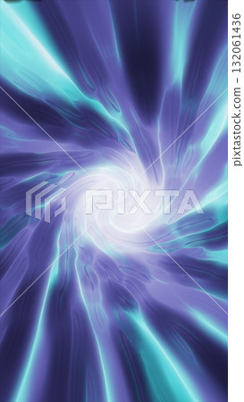 Bright abstract blue and purple light tunnel with glowing lines converging inward, creating a sense of speed and futuristic motion 132061436