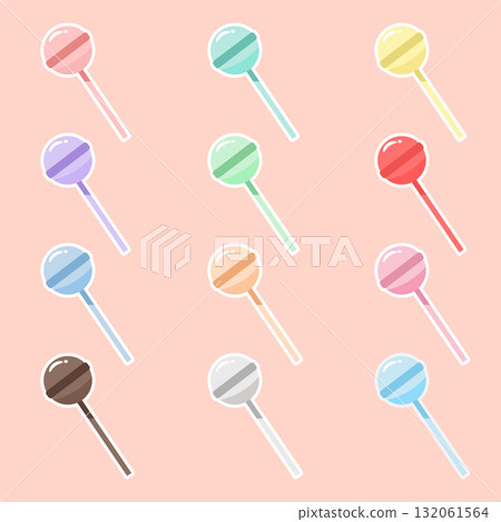 Pastel candy lollipop stickers vector set 132061564
