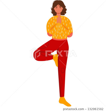 Woman yoga fitness pose vector icon illustration Woman yoga fitness pose vector icon illustration 132061582