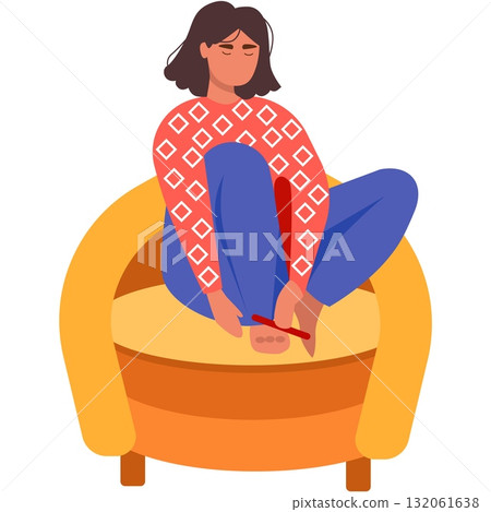Woman make pedicure sitting in armchair vector 132061638