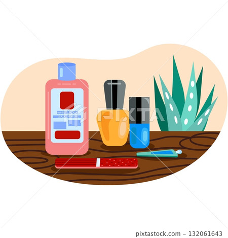 Home nail art beauty accessory on table vector Home nail art beauty accessory on table vector 132061643