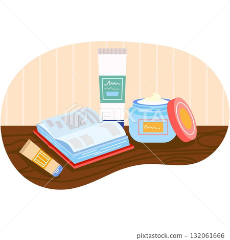 Care beauty product vector on flat table Care beauty product vector on flat table 132061666