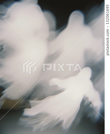 Floating apparitions drift seamlessly through the dark surroundings, enhancing the mystical ambiance of a ghostly night. Their presence evokes curiosity and intrigue Generative AI 132061695