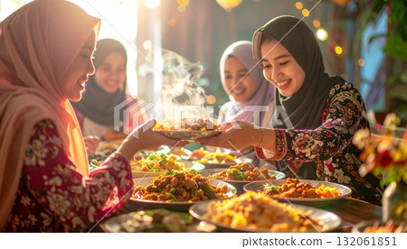 Enjoying traditional food together during ramadan celebration with friends 132061851