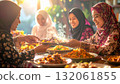 Gathering to share delicious food during Ramadan with family and friends 132061855