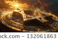 Symbol of faith shines brightly with a backdrop of golden sun and clouds at dusk, evoking deep spiritual reflection 132061863