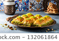 Delicious baklava served on zeninj tiles, perfect for Ramadan celebrations and gatherings 132061864