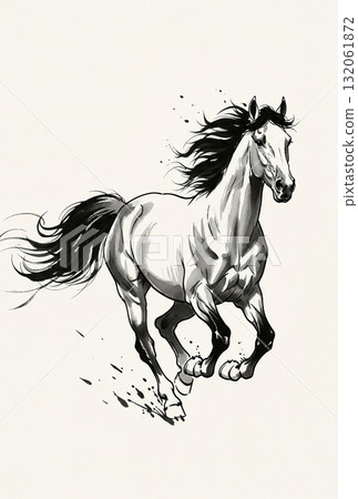 [明信片] 水墨畫風格的奔馬 132061872