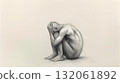 一幅裸體人痛苦地抱著頭的素描 132061892