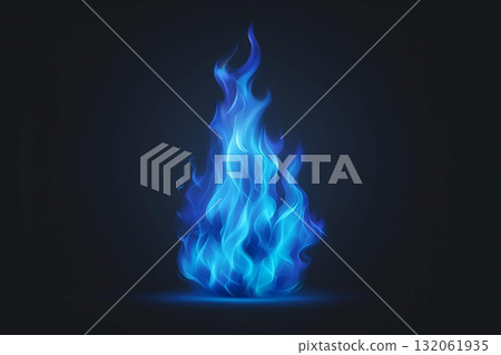 Vibrant blue flame illustration glowing against a dark background with swirling patterns 132061935