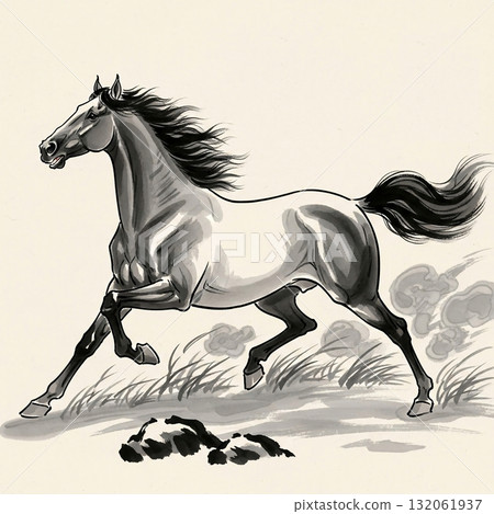 A dynamic ink painting style horse 132061937