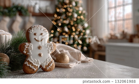 gingerbread man with white frosting details gingerbread man with white frosting details 132061988