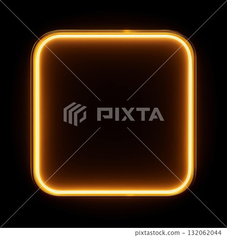 Glowing neon square frame with soft illumination on a dark background for creative design 132062044