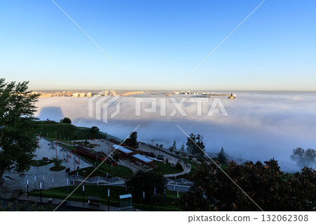 Fog Over River at Sunrise Nizhny Novgorod Fog Over River at Sunrise Nizhny Novgorod 132062308