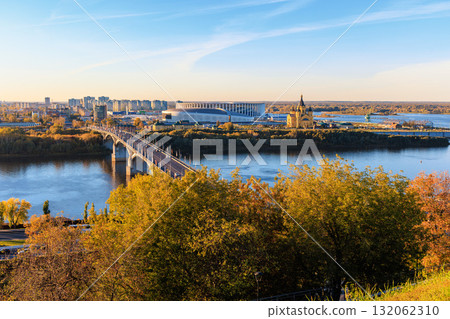 Sunlit Strelka, Cathedral and Kanavinsky Bridge in Nizhny Novgorod Sunlit Strelka, Cathedral and Kanavinsky Bridge in Nizhny Novgorod 132062310