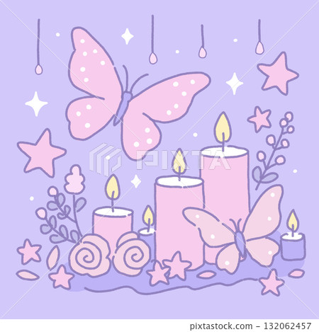 夢幻可愛的香氛蠟燭插畫 夢幻可愛的香氛蠟燭插畫 132062457
