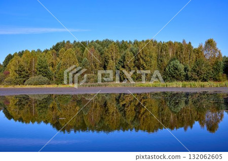 Tranquil River Reflections of Autumn Trees 132062605