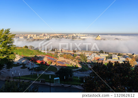 Fog Over River at Sunrise Nizhny Novgorod 132062612