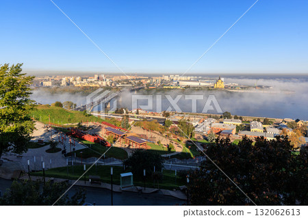 Fog Over River at Sunrise Nizhny Novgorod 132062613