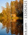 Tranquil Reflections: House and Trees Mirrored in River 132062625