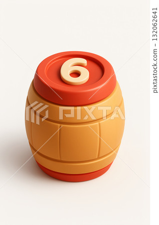 Colorful toy barrel with number six on top, perfect for playful learning and decoration 132062641