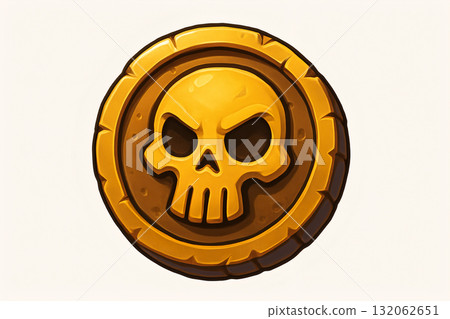 Golden skull coin illustration with detailed design and vibrant colors for gaming themes Golden skull coin illustration with detailed design and vibrant colors for gaming themes 132062651