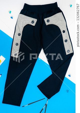 Blank training jogger pants color grey front view on white background 132062767