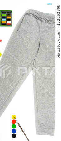Blank training jogger pants color grey front view on white background 132062809