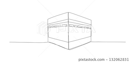 Mecca one continuous line illustration. Hand drawn vector sketch isolated on white background. Hajj design Mecca one continuous line illustration. Hand drawn vector sketch isolated on white background. Hajj design 132062831