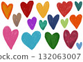 Set of Hearts . Whimsical collection. love Shapes for your design. Textured Valentine's Day signs. Hand Drawn illustration. 132063007