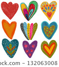 Set of Hearts . Whimsical collection. love Shapes for your design. Textured Valentine's Day signs. Hand Drawn illustration. 132063008