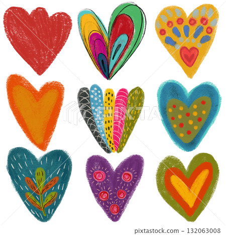 Set of Hearts . Whimsical collection. love Shapes for your design. Textured Valentine's Day signs. Hand Drawn illustration. Set of Hearts . Whimsical collection. love Shapes for your design. Textured Valentine's Day signs. Hand Drawn illustration. 132063008