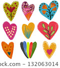 Set of Hearts . Whimsical collection. love Shapes for your design. Textured Valentine's Day signs. Hand Drawn illustration. 132063014