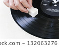Cleaning a dirty old record with a sponge 132063276