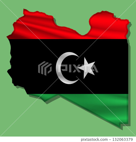 Vector flag Libya in the form of a map 132063379