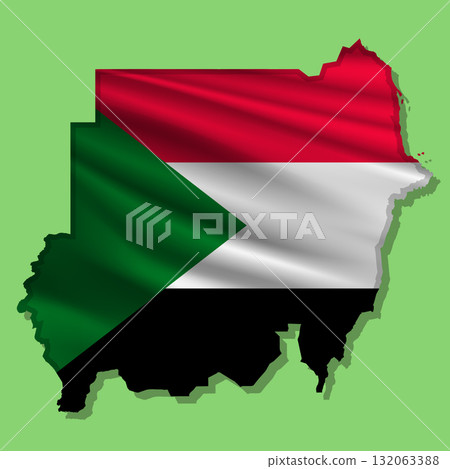Vector flag Sudan in the form of a map 132063388