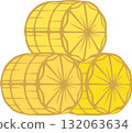 Three stacked golden rice bales 132063634