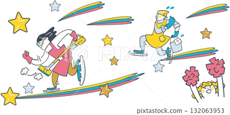 一家人在流星的指引下奔跑，度過年末。一對夫婦像速度滑冰一樣打掃房間，他們的女兒為他們加油。 132063953