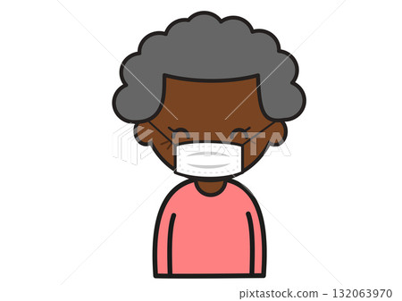 Illustration of a smiling black grandma wearing a mask Illustration of a smiling black grandma wearing a mask 132063970