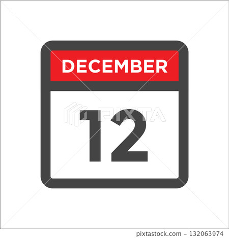 December 12 calendar icon with day of month December 12 calendar icon with day of month 132063974