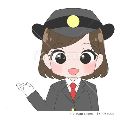 A cute illustration of a female station attendant wearing a long-sleeved uniform 132064009