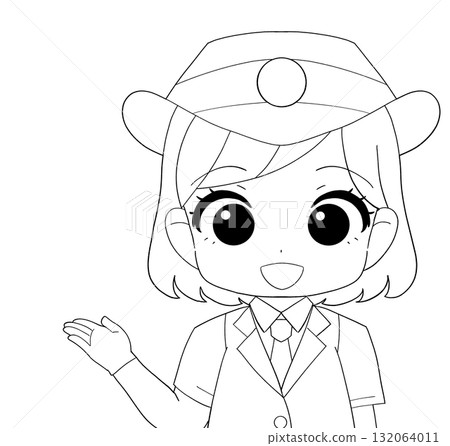 身穿短袖制服的女車站工作人員的可愛黑白插圖 身穿短袖制服的女車站工作人員的可愛黑白插圖 132064011