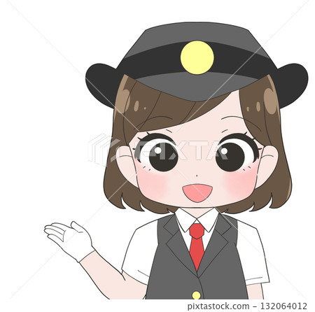 A cute illustration of a female station attendant wearing a short-sleeved uniform 132064012