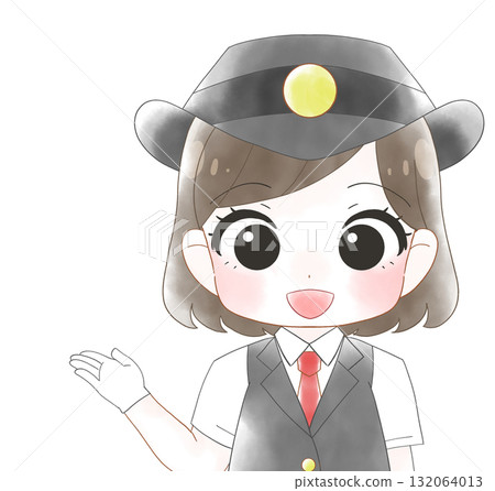 身穿短袖制服的女車站工作人員的可愛水彩插圖 132064013