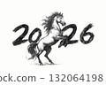 2026 Year of the Horse Chinese New Year ink brush calligraphy poster 132064198