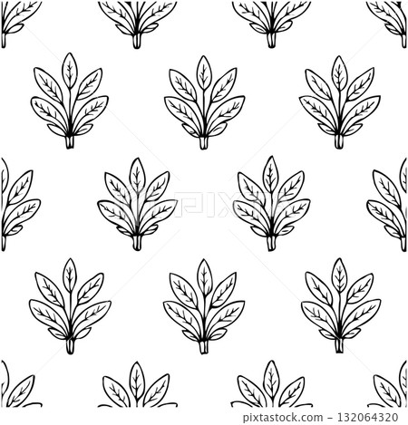 Elegant botanical seamless pattern with hand-drawn leaf illustrations background Elegant botanical seamless pattern with hand-drawn leaf illustrations background 132064320